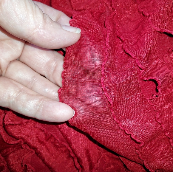 Andrea Missy Women Crimson Red Chiffon Flutter Ruffles Fairycore Blouse - Picture 4 of 9